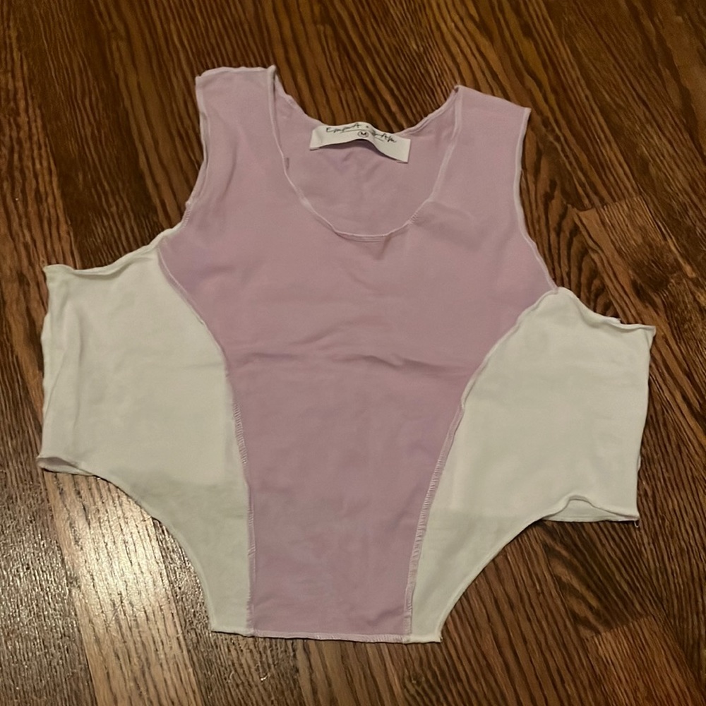 purple and white tank top